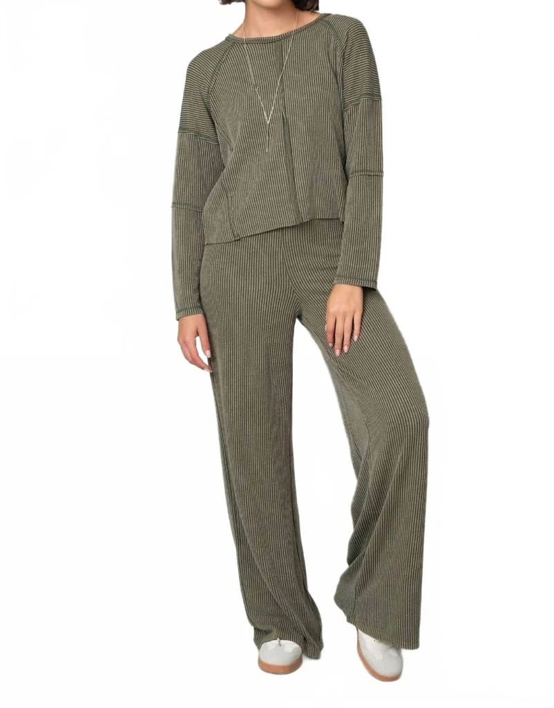 Pine Apparel Cable Box Cut Top With Pull On Pant Set In Green