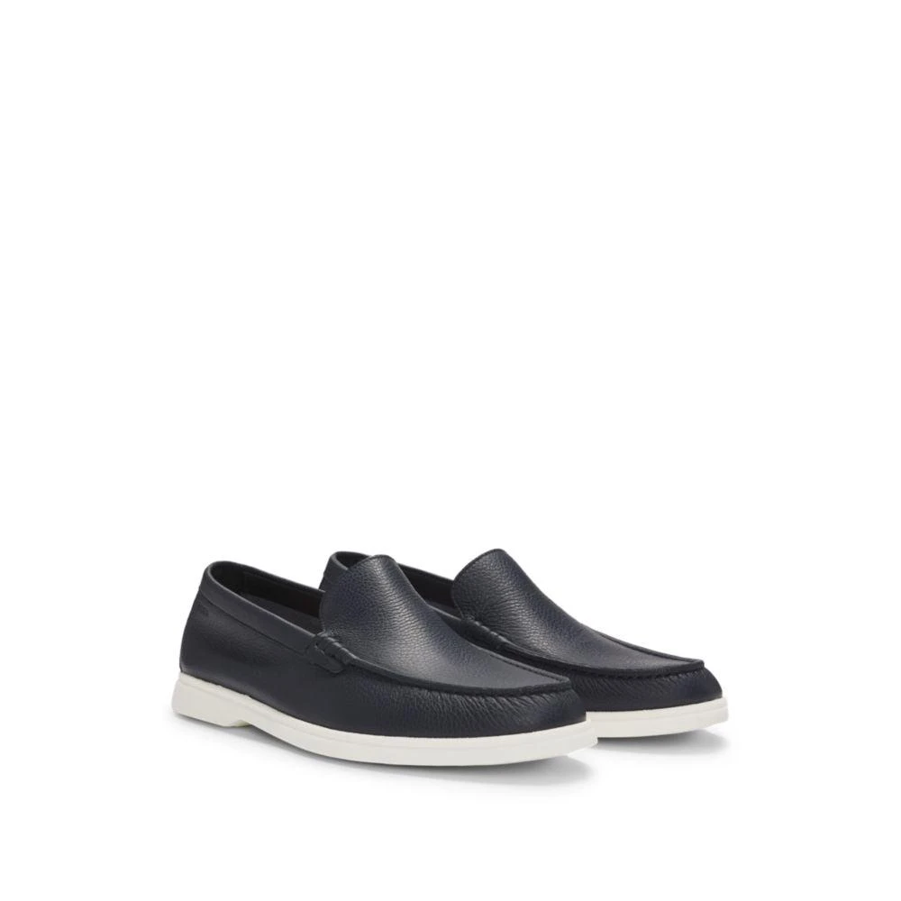 Hugo Boss Tumbled-leather moccasins with logo detail 1