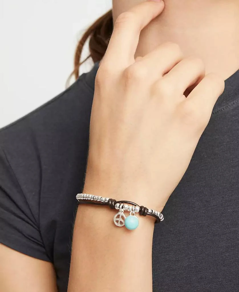 UNOde50 Silver-Plated Beaded Bracelet with Leather and Turquoise Murano Glass Beads 5