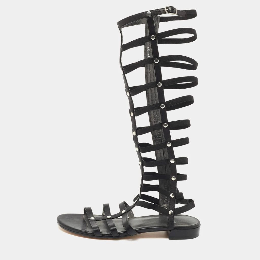 Stuart Weitzman Stuart Weitzman Black Leather Aphrodite Gladiator Flat Sandals Size 38.5  1