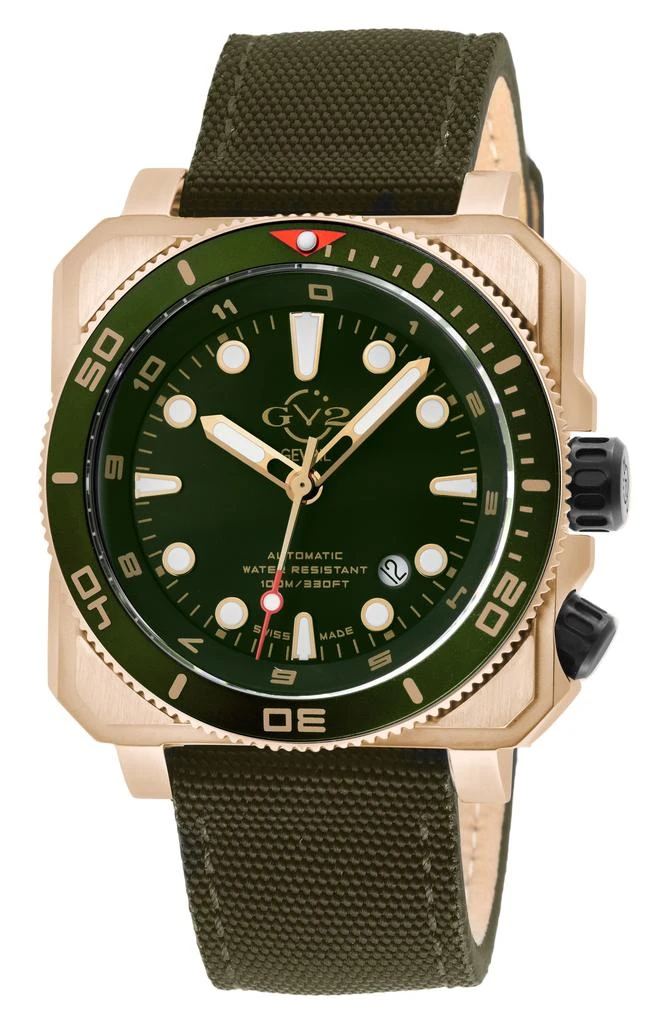 GV2 XO Gold-Tone Submarine Canvas Strap Watch, 44mm 1