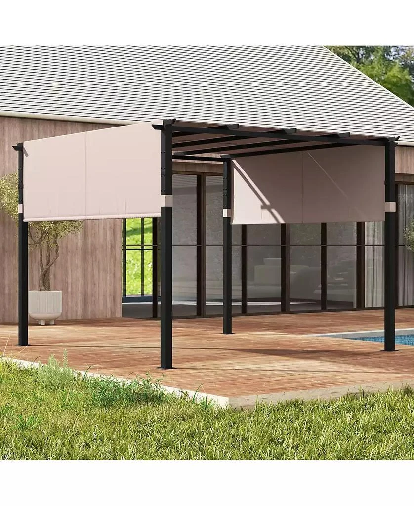 Mecale 10 x 10 ft Flat Top Pergola with Retractable Canopy for Garden Pool Porch and Backyard 9