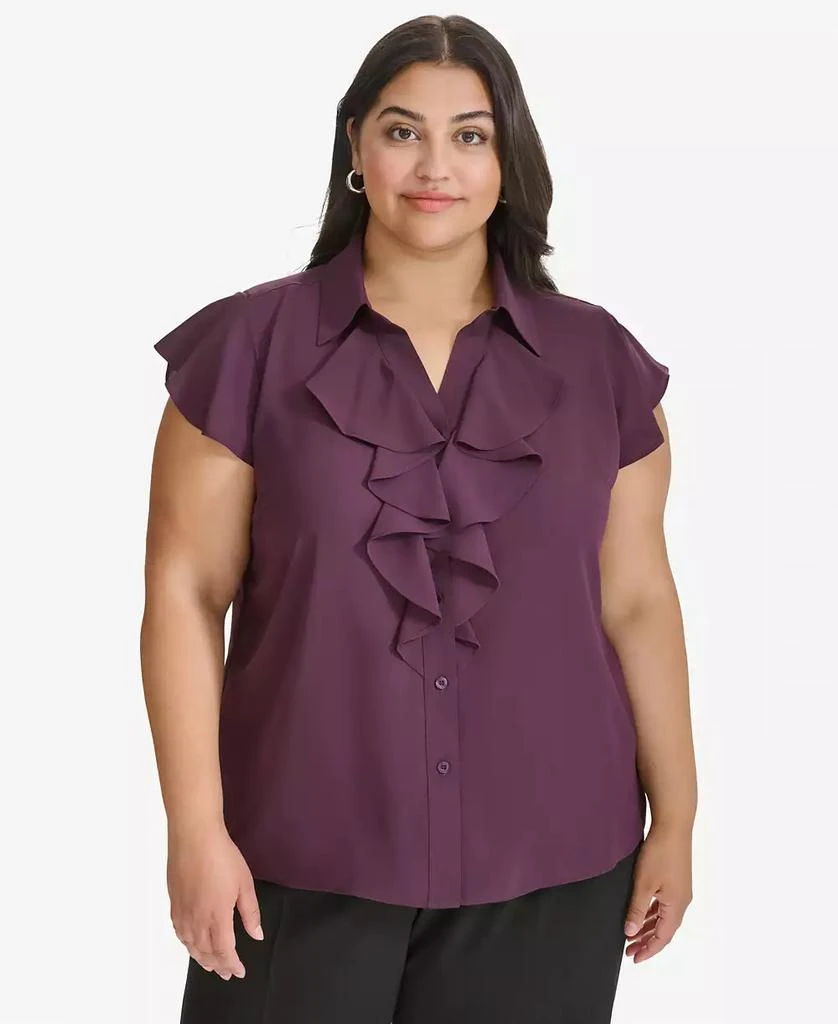 Calvin Klein Plus Size Ruffled Cap-Sleeve Blouse 1