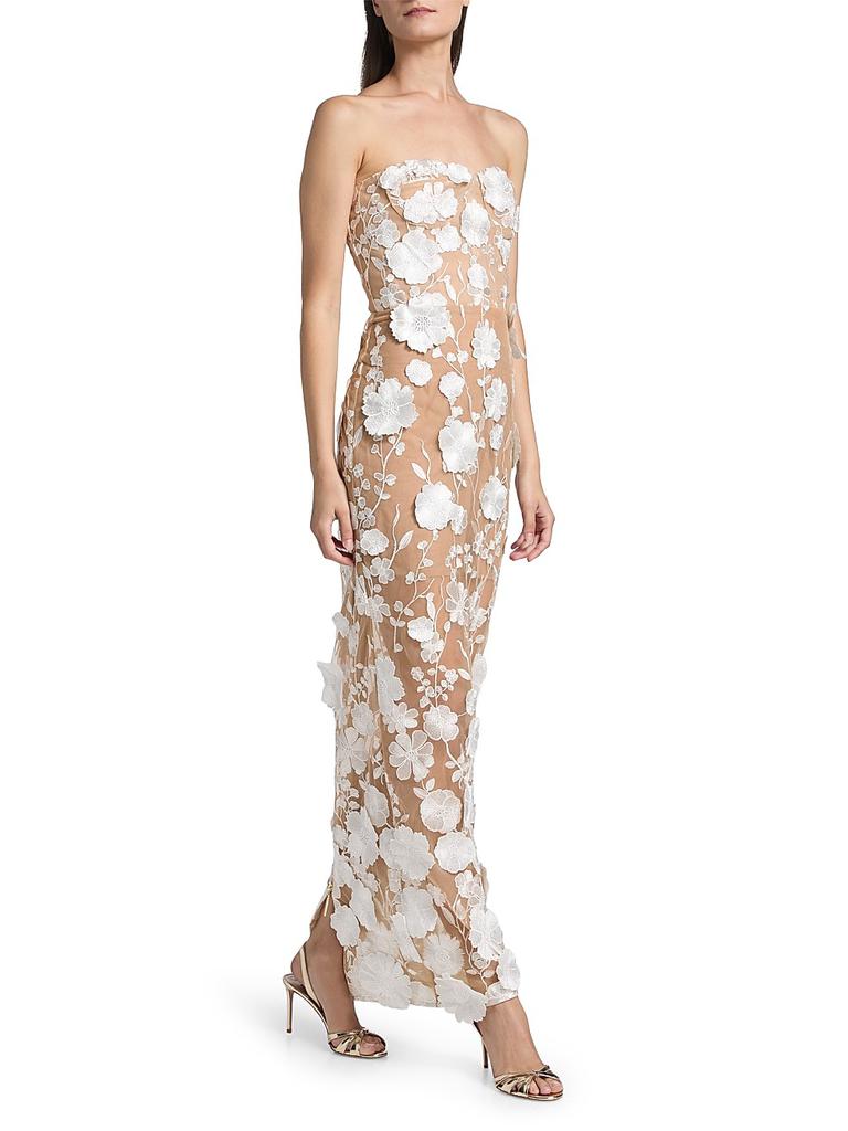 BRONX AND BANCO Jasmine Blanc Floral Appliqué Column Gown