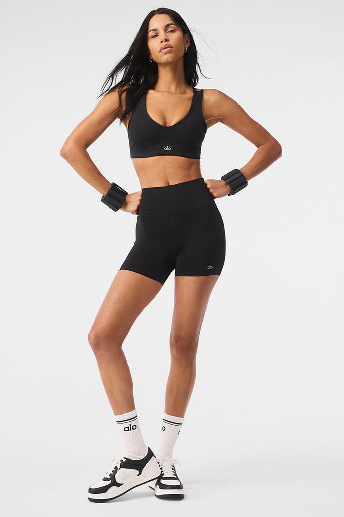 Alo Airlift Ribbed Jump Start V-Neck Bra - Black - Lingerie - Free