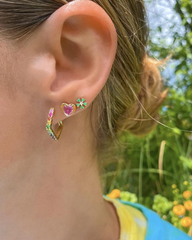 Stevie Wren Emerald and Diamond Daisy Stud Earring 2