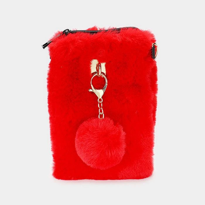 FASHNZFAB Furry Faux Fur Pom Pom Clutch Bag 1