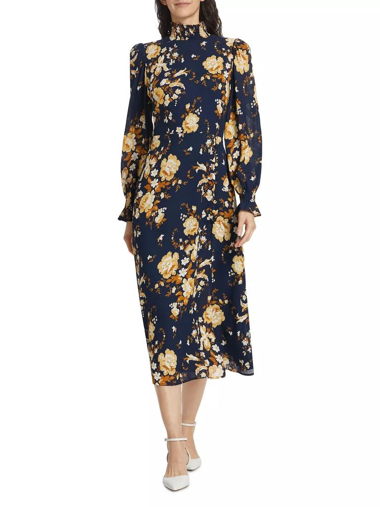 chinese dress ladies Reformation women's black and coral rose print long sleeve midi dress   Loop Generation
