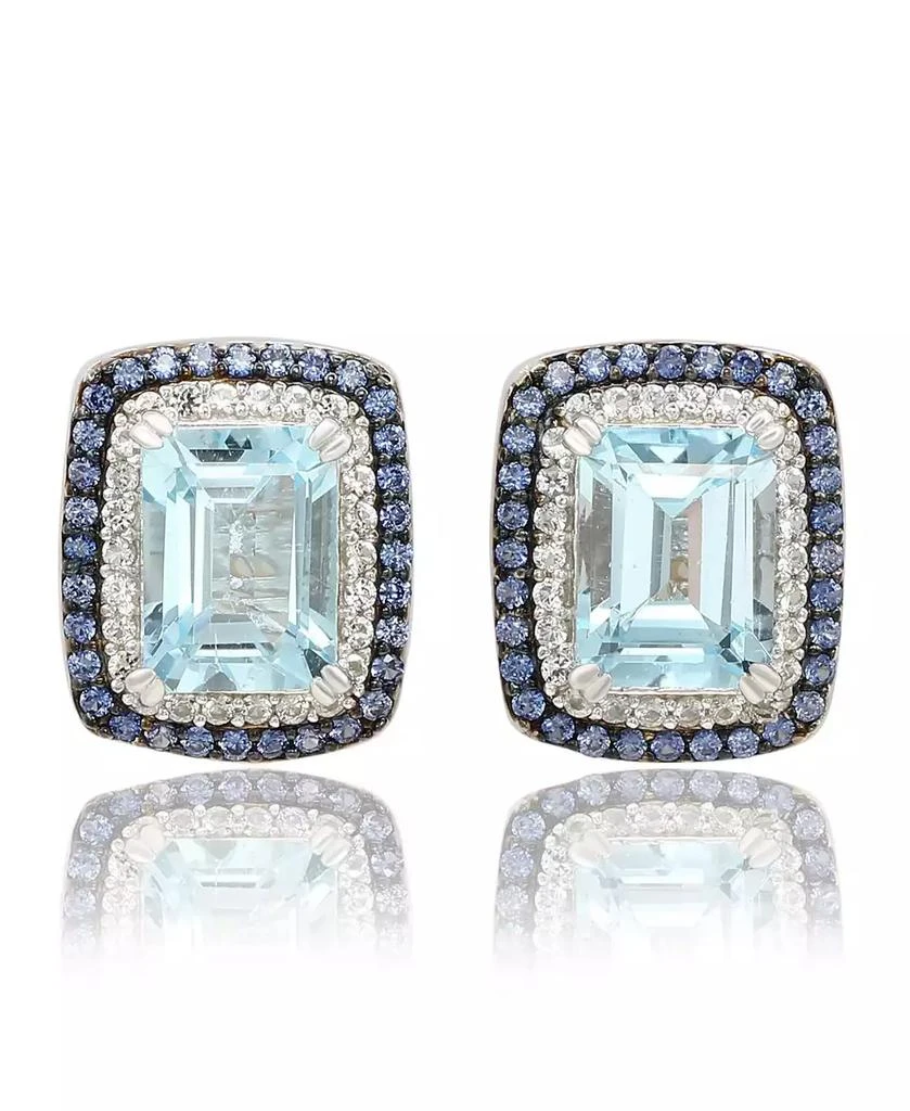 Suzy Levian New York Suzy Levian Sterling Silver Emerald Cut Topaz And Sapphire Double Halo Stud Earrings