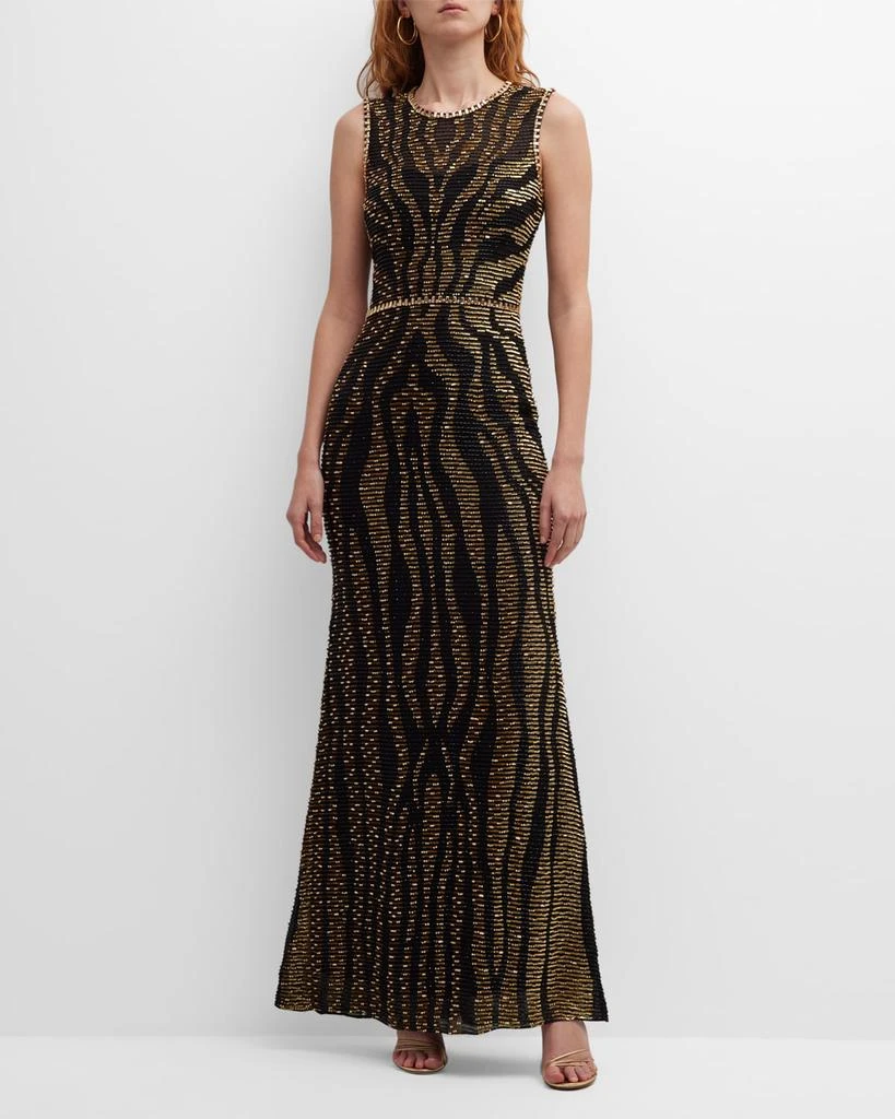 Jenny Packham Zebra Beaded Sleeveless Column Gown 3