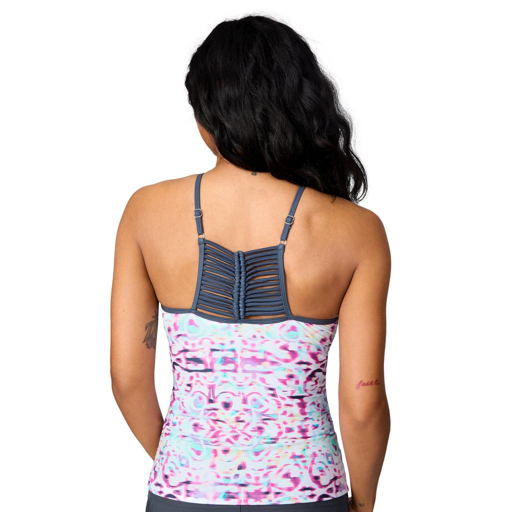 Free Country Women's High Neck Macrame Back Tankini Top