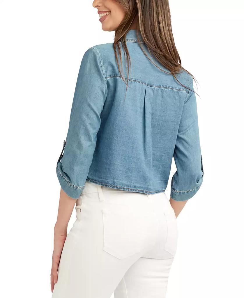 BCX Juniors' Denim Cropped Utility Shirt