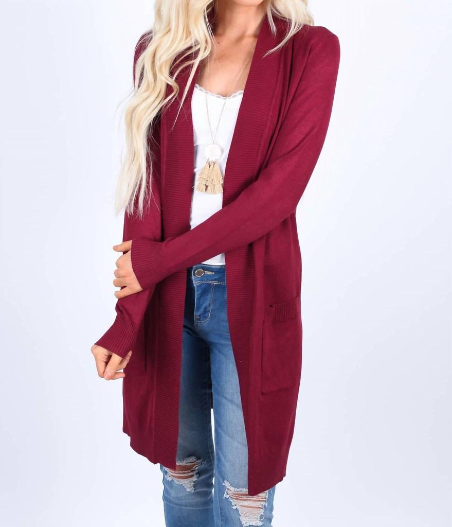 CIELO Boyfriend Cardigan In Burgundy