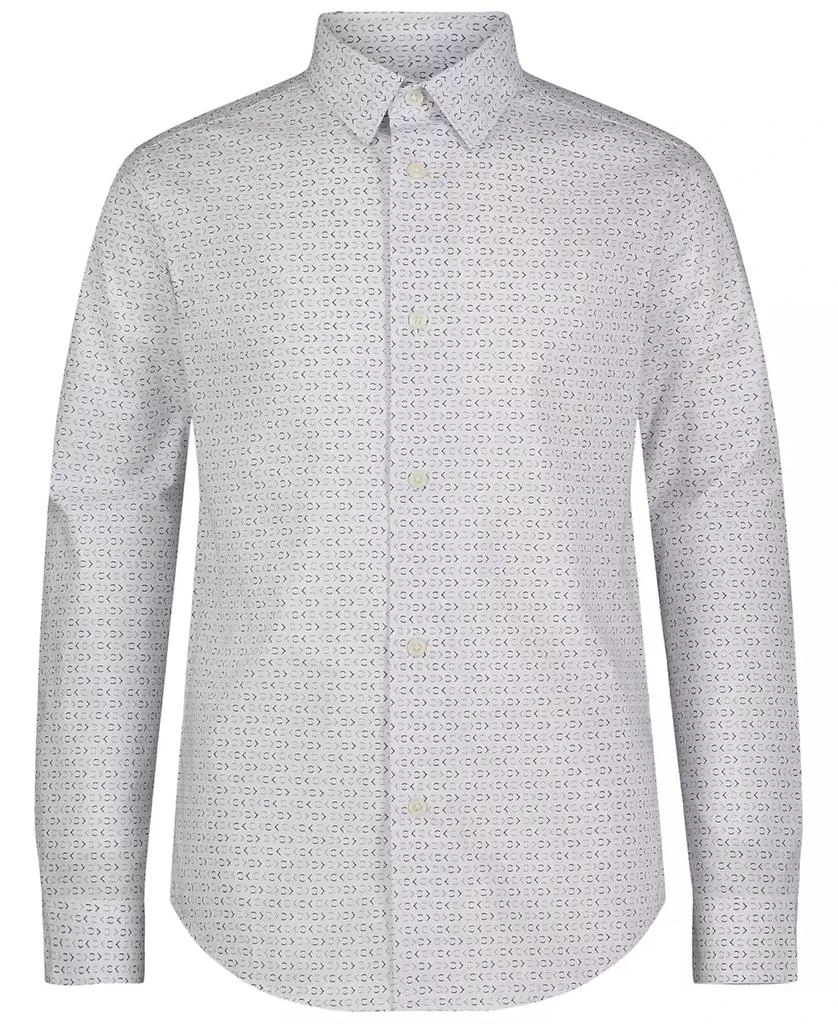 Calvin Klein Big Boys Long Sleeve Stretch CK Glyph Print Dress Shirt 3