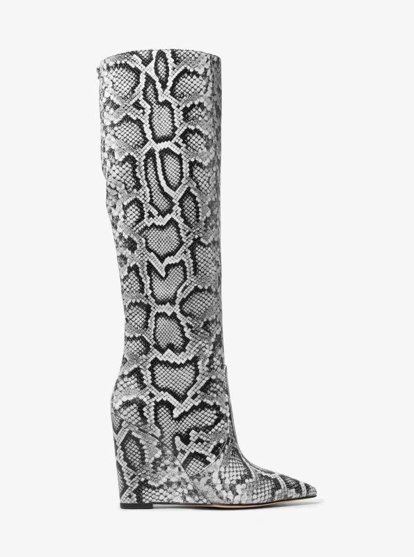 Michael Kors Isra Snake Embossed Leather Wedge Boot 2