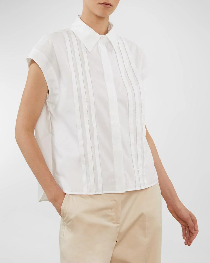 Peserico Pintuck Chain-Embellished Button-Down Shirt 1