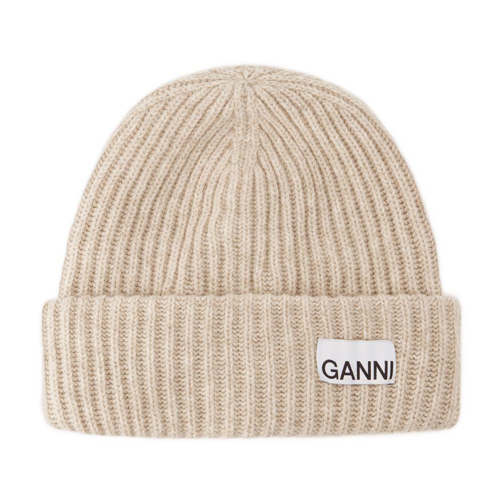 Ganni Ganni Logo Patch Ribbed Knit Hat - Hats - Compare
