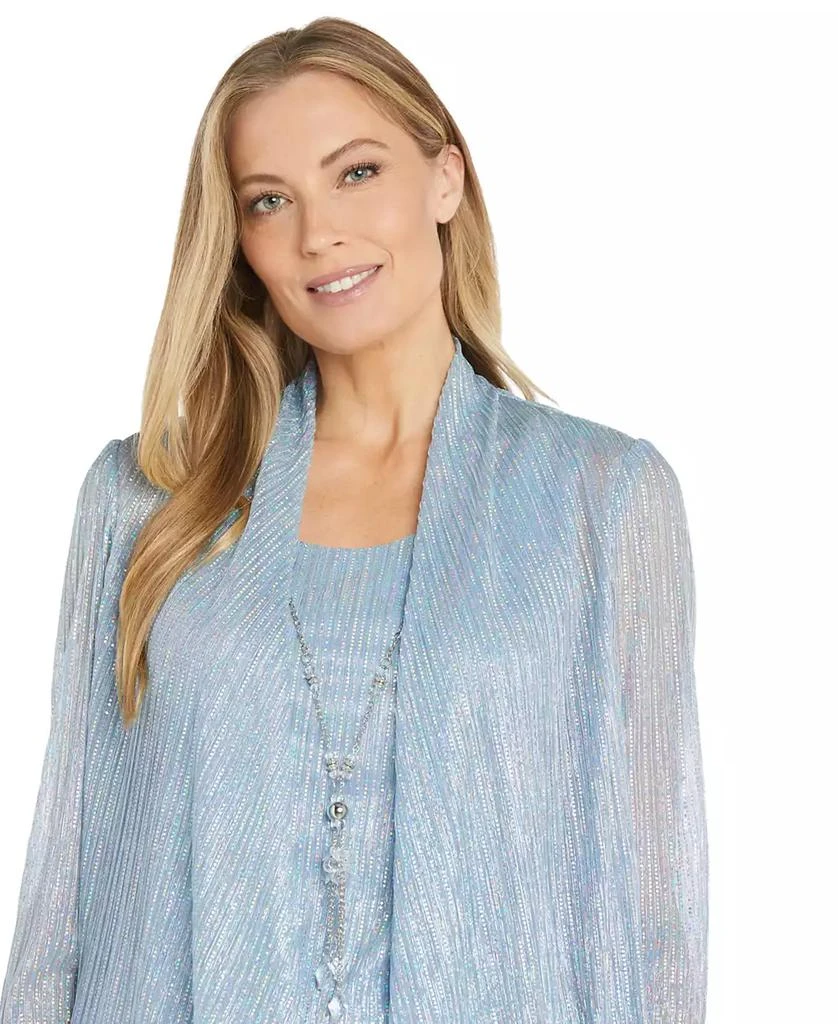 R & M Richards Women's Metallic Jacket, Necklace Top & Pants Set 5