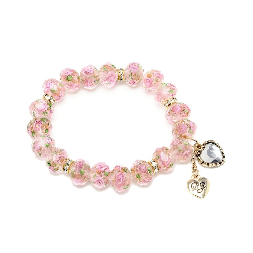 Betsey Johnson Pink Flower Beaded Stretch Bracelet