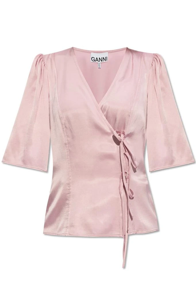 Ganni Ganni Washed Satin Wrap Blouse 1
