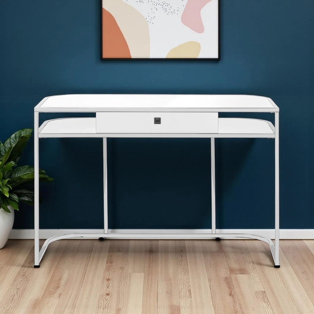 Hivvago 47" White and Silver Wood and Metal Sled Computer Desk 2