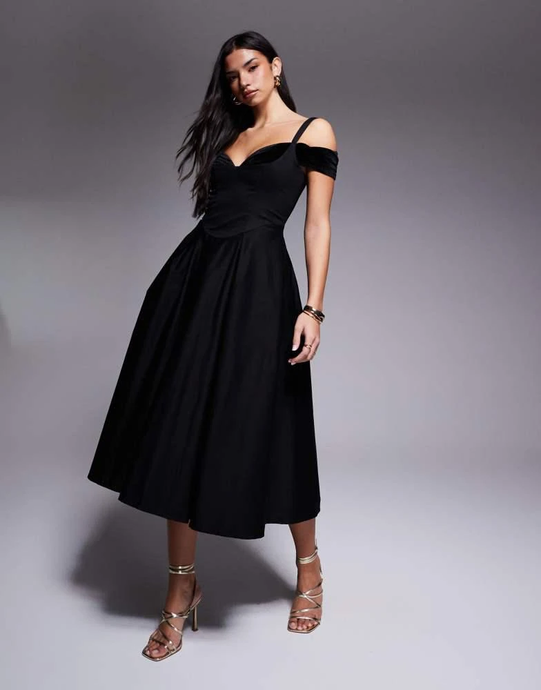 knee length dresses for ladies Rent ASOS DESIGN Lace Up Back Midi Dress In Velvet In Mustard main image 0