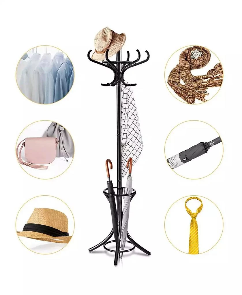 GOUUN Wood Standing Hat Coat Rack with Umbrella Stand 2