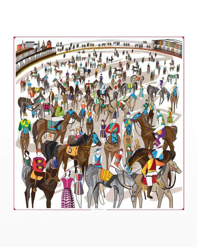Rani Arabella Horse Race Printed Cashmere-Blend Scarf