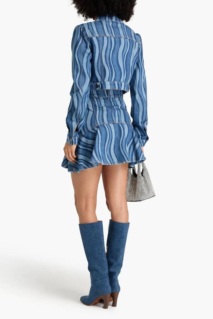 AREA Fluted printed denim mini skirt 3