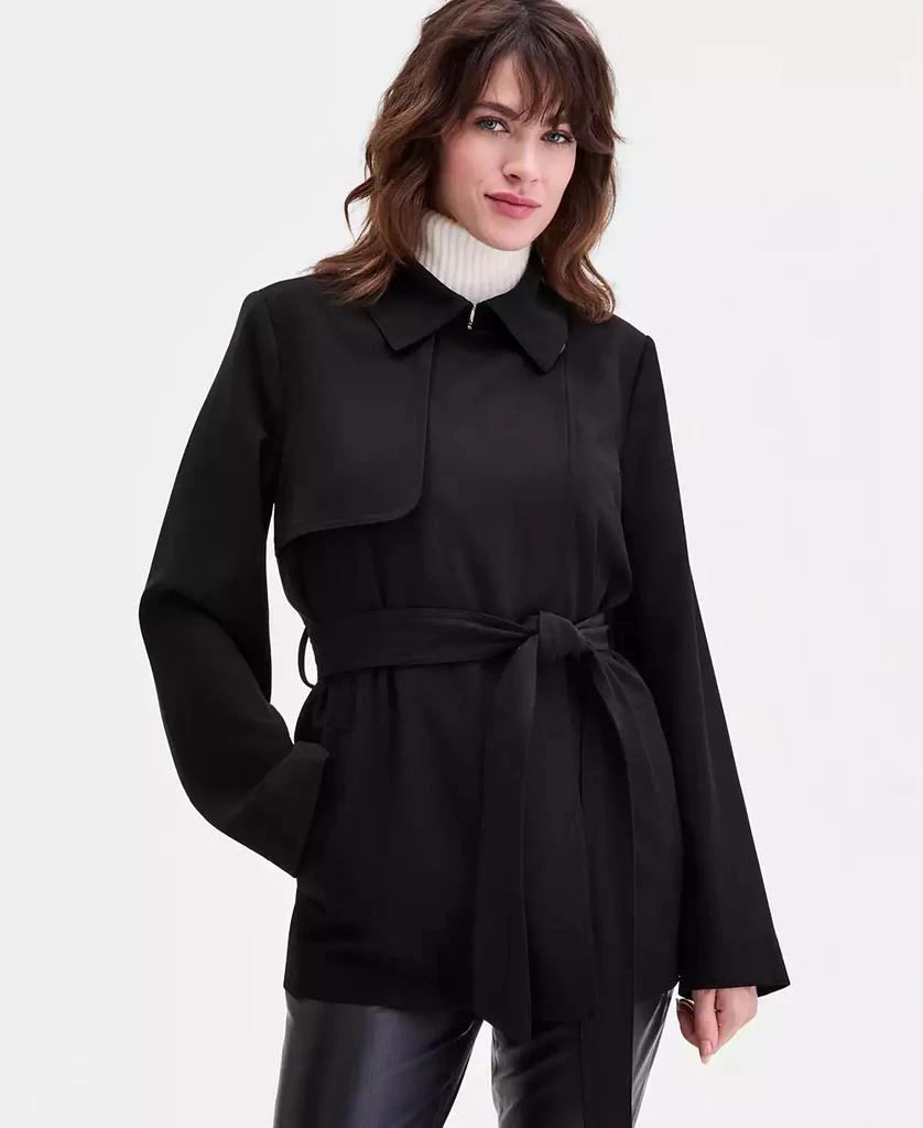 Calvin Klein Women
s Short Belted Crepe Trench Coat