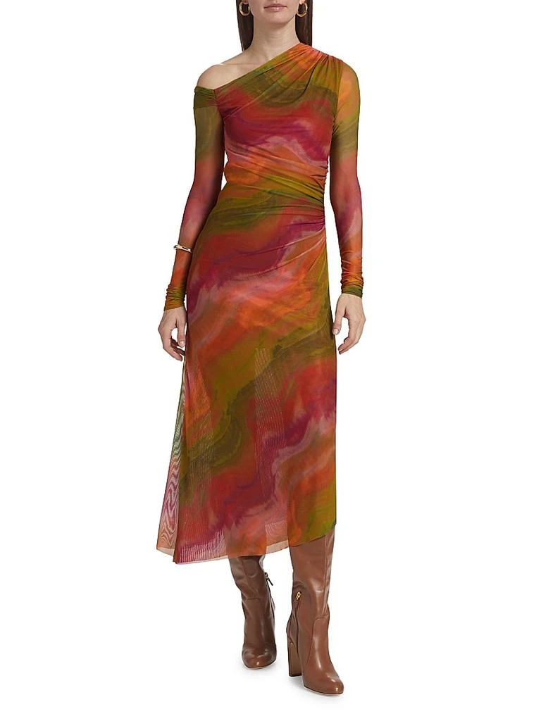 AMUR Drena Abstract Mesh One-Shoulder Midi-Dress 3