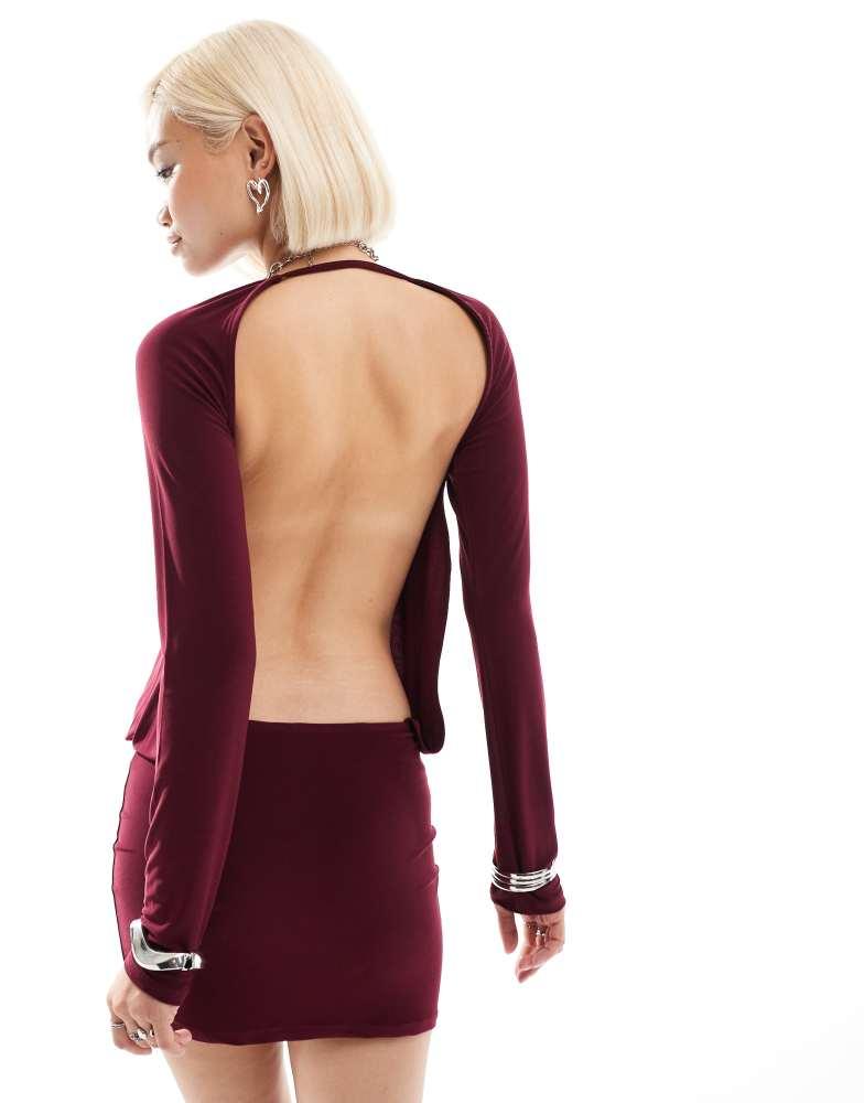 COLLUSION COLLUSION slinky longsleeve mini dress in burgundy
