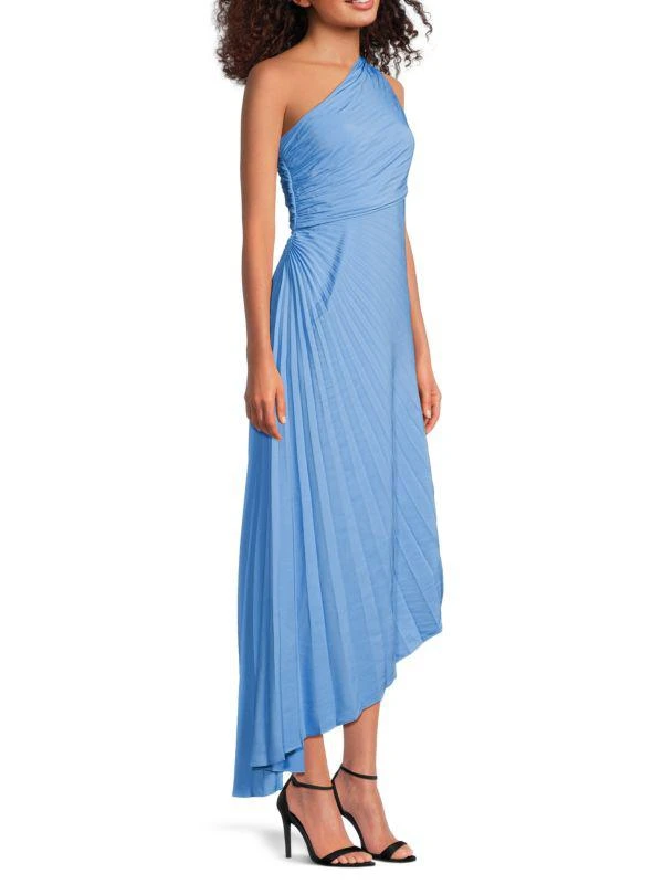 A.L.C. Delfine Pleated Ruched One-Shoulder Midi-Dress 3