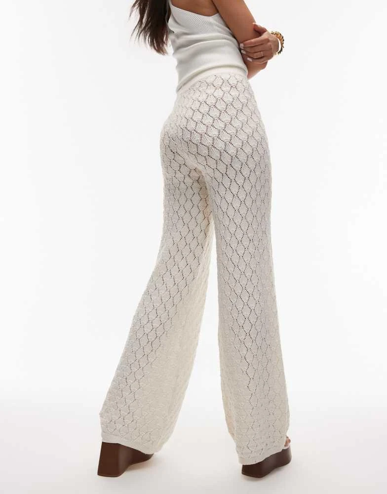 Mango Mango wide leg crochet trousers in off white 4