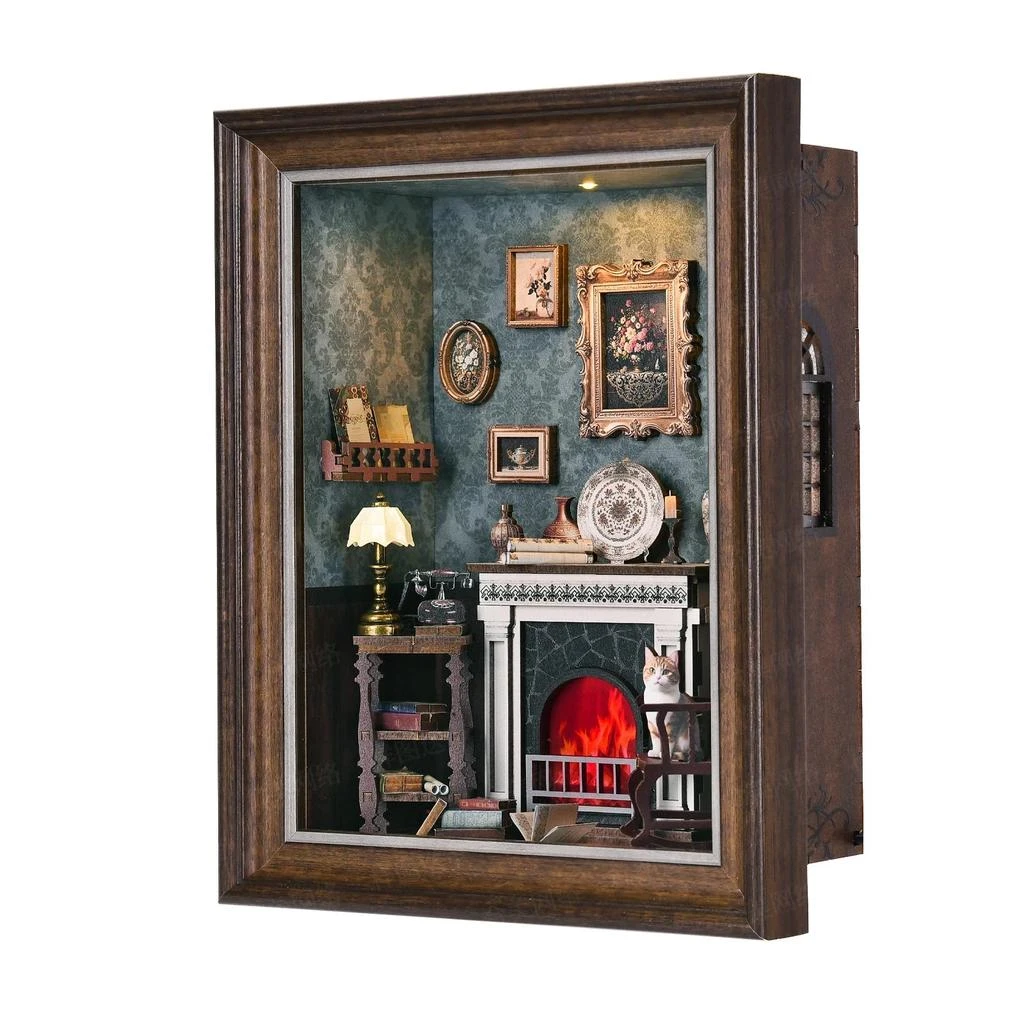 ASLOWSNAIL Tailor
s Shop Book Nook Kit - DIY 3D Wooden Puzzle Dollhouse Photo Frame Ornament and Bookend for Home Decoration - Fireplace and Shop 2