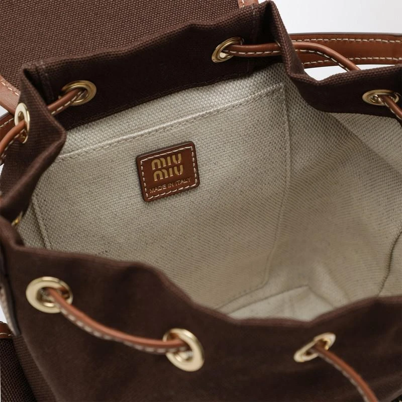 Miu Miu Backpack in hemp and leather cacao/brandy 5