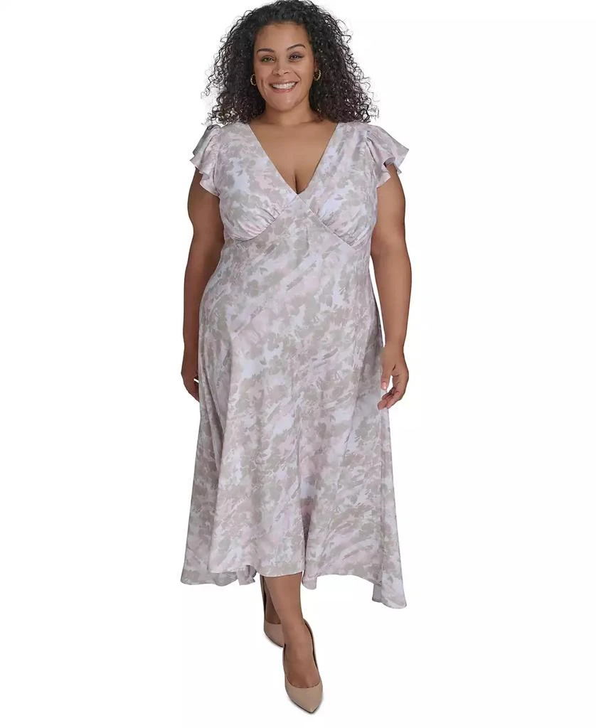 Plus Size Calvin Klein Dresses Outlet Calvin Klein Plus Size Flutter Sleeve  Round Neck Midi Dress
