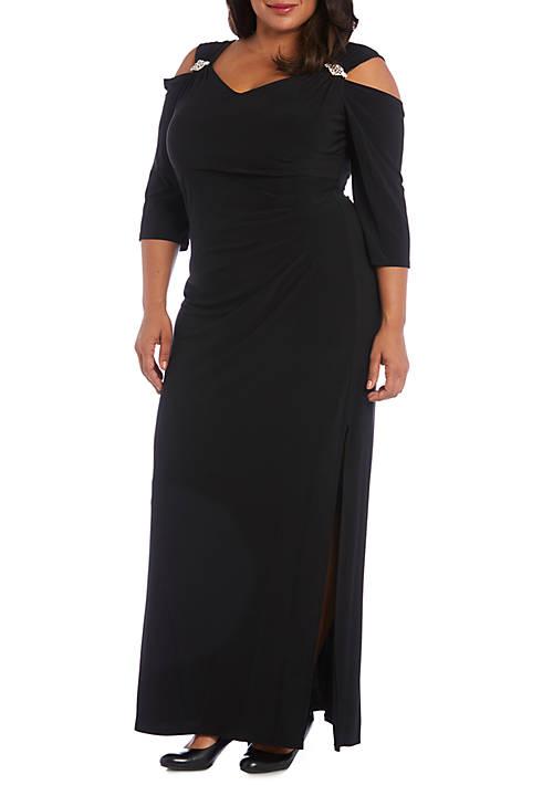 R & M Richards M Richards Plus Size Cold Shoulder Party Dress