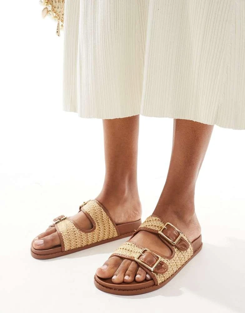 New Look New Look double strap sandal with raffia in tan 1
