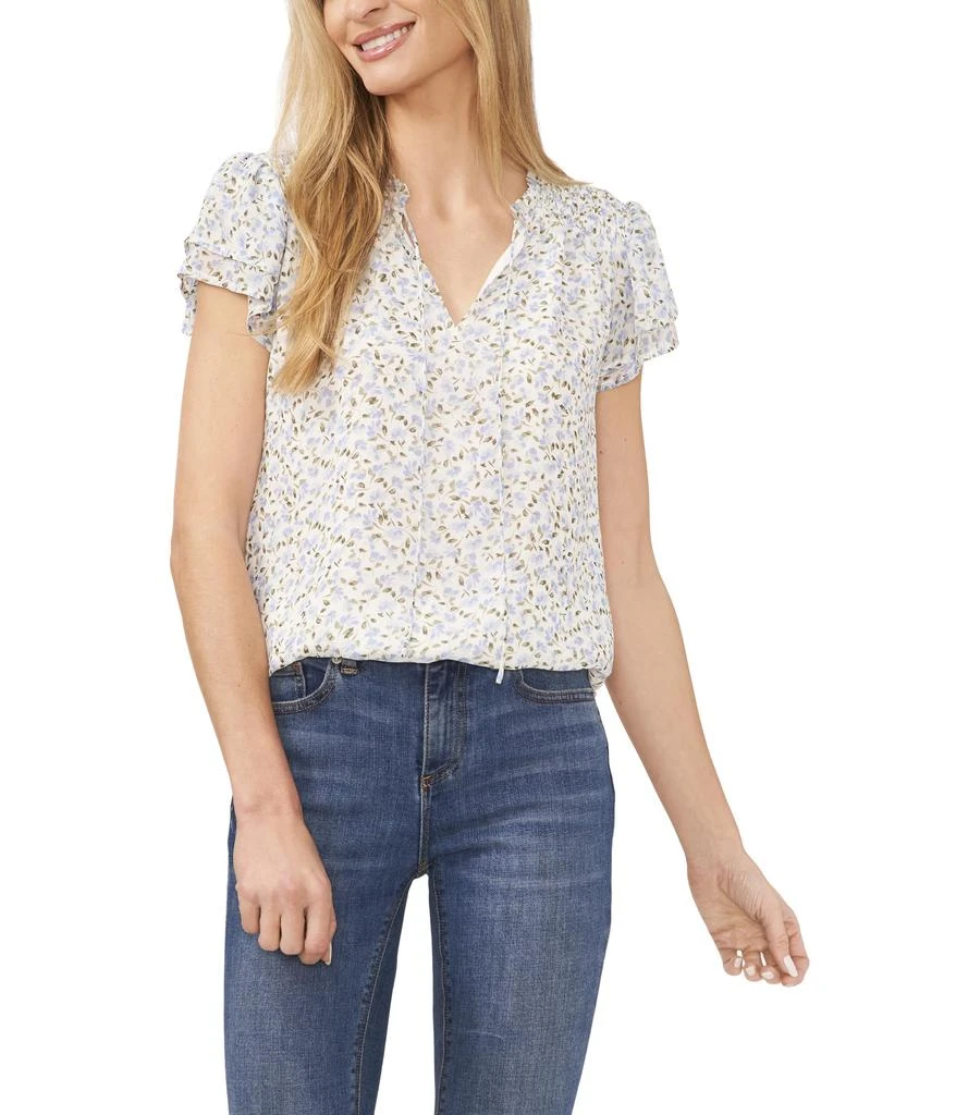 CeCe Short Sleeve Tie V-Neck Blouse 1