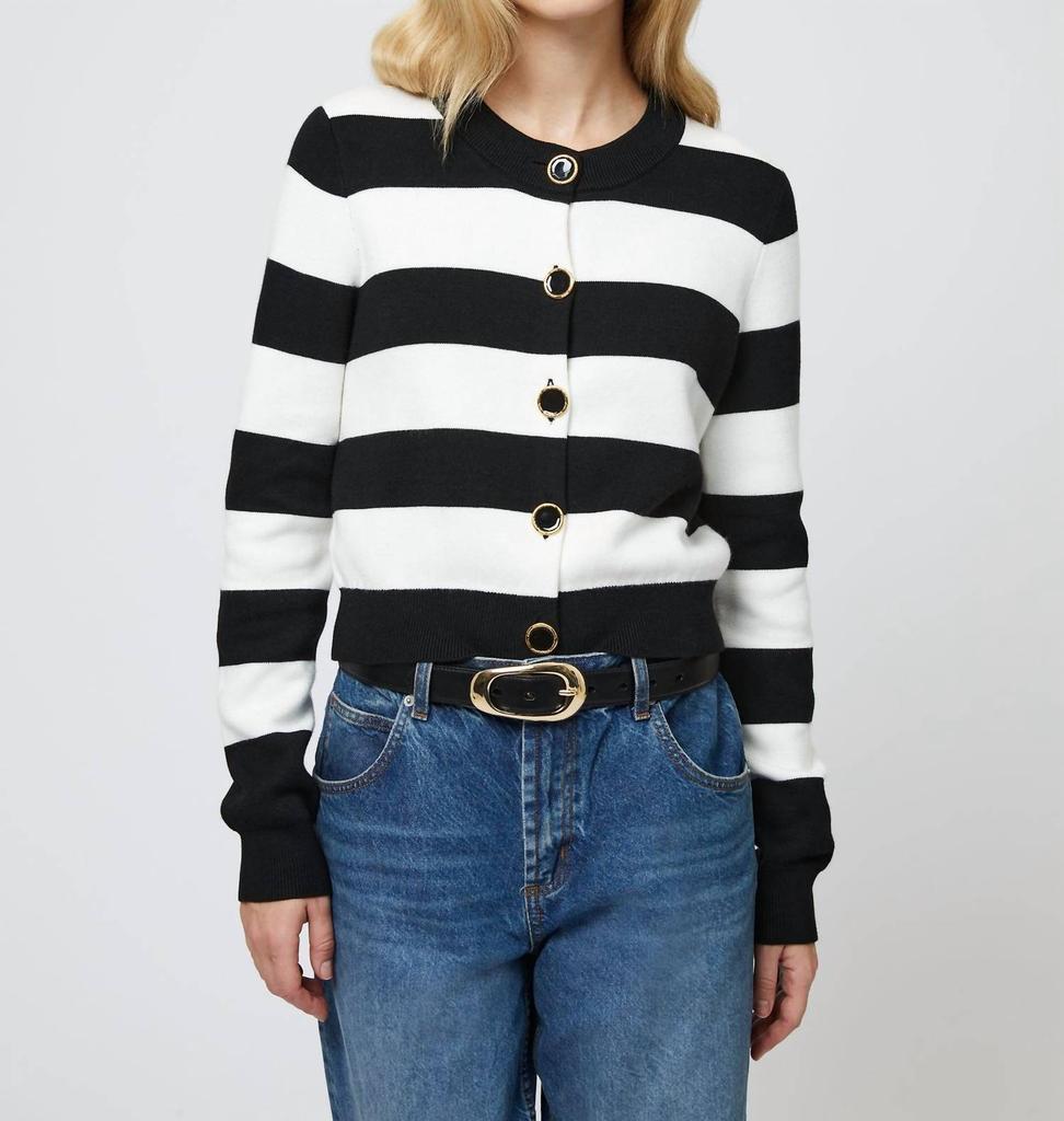 French Connection Nadya Stripe Cardigan In Black/cream