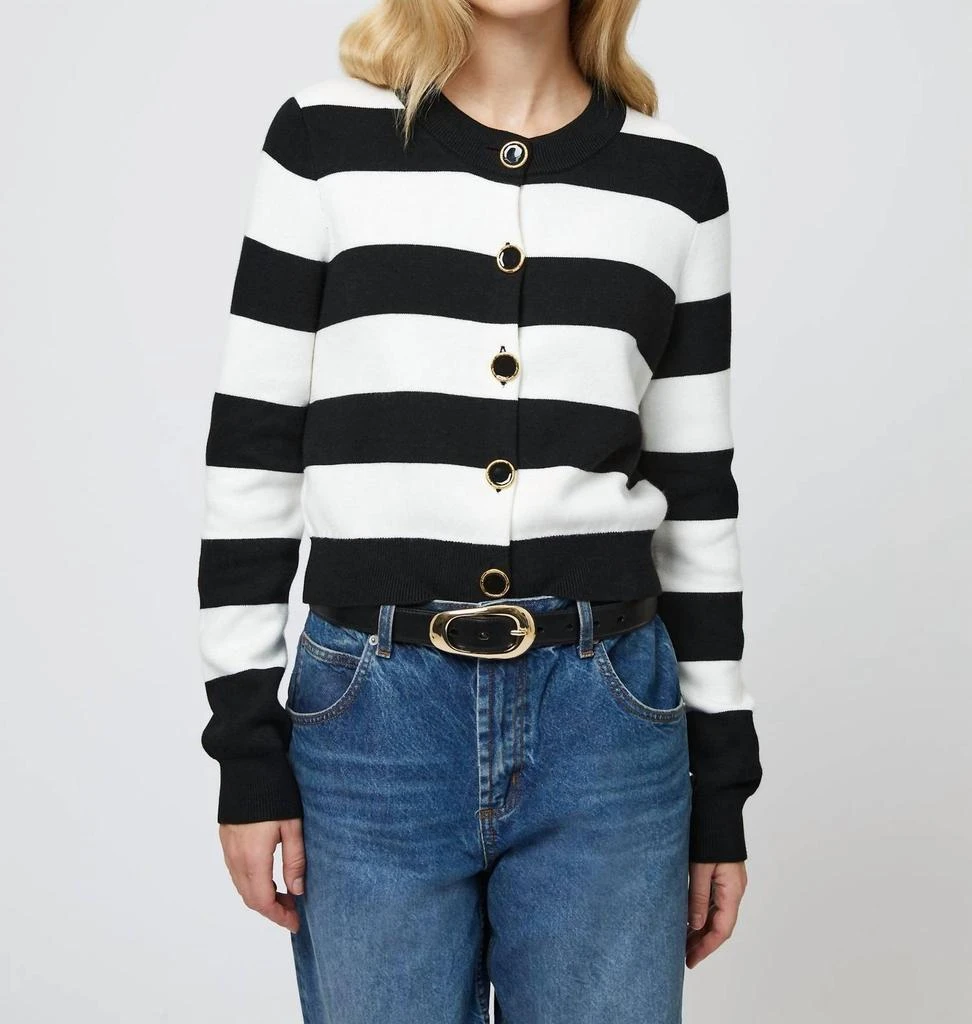 French Connection Nadya Stripe Cardigan In Black/cream 1
