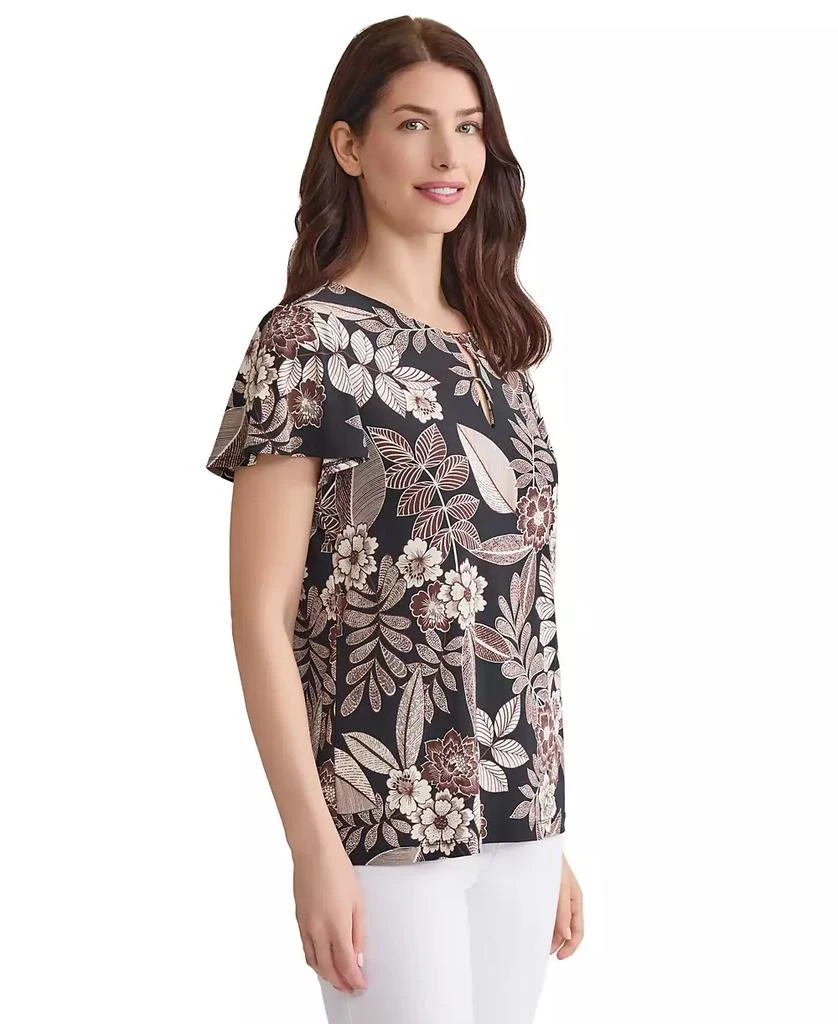 JONES NEW YORK Women's Printed Embellished-Neck Flutter-Sleeve Top 3