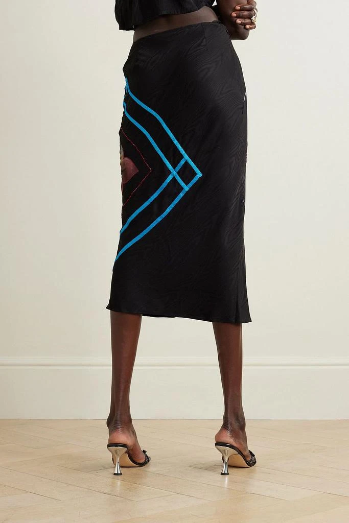 AHLUWALIA Clover embellished satin-trimmed moiré midi skirt 3