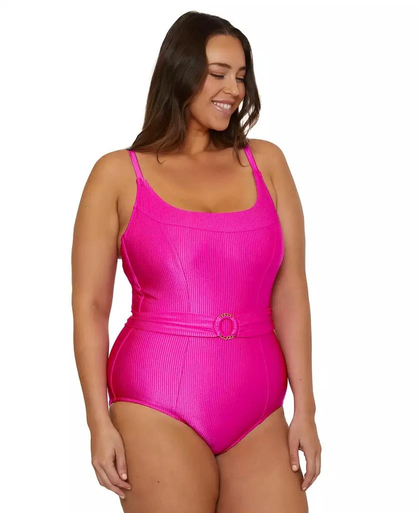 Becca Becca ETC Plus Size Ring Belted Rib One-Piece Swimsuit 3
