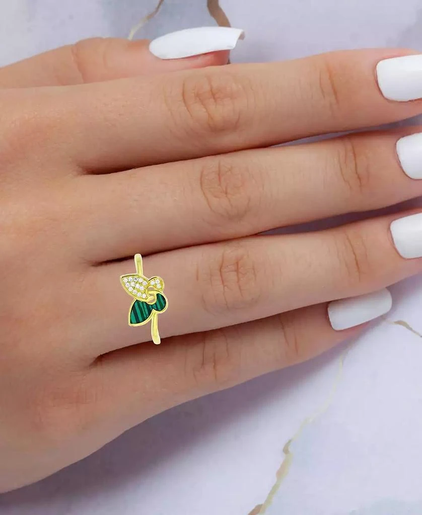 Macy's Lab-Grown Malachite & Cubic Zirconia Butterfly Ring in 14k Gold-Plated Sterling Silver 2