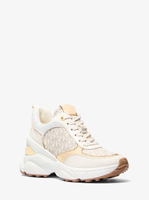 Michael Kors Katrina Signature Logo and Metallic Lizard Embossed Trainer
