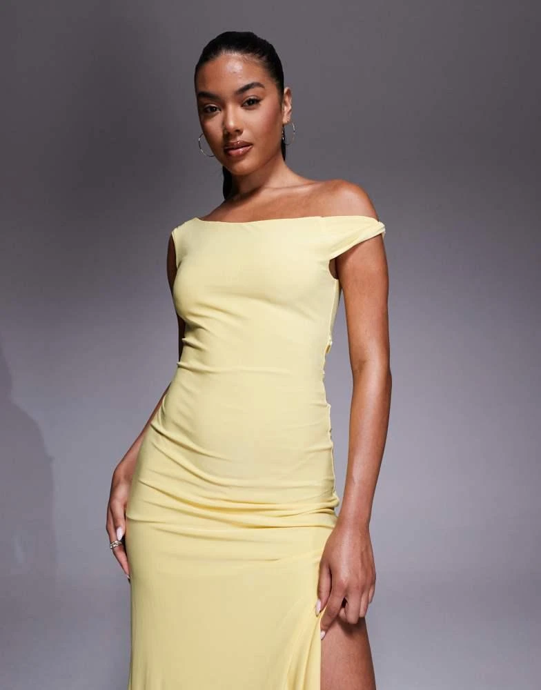 ASOS Design twisted shoulder maxi dress with lace up back in yellow