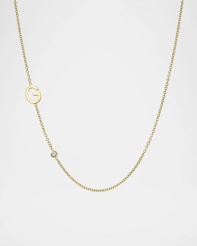 Zoe Lev Jewelry 14k Gold Asymmetrical Initial and Bezel Diamond Necklace 1