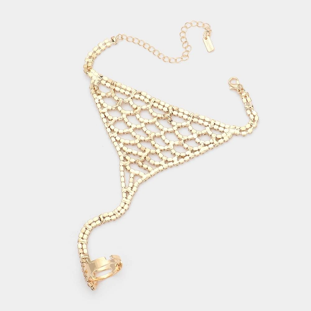 FASHNZFAB Crystal Rhinestone Accented Hand Chain Evening Bracelet 2